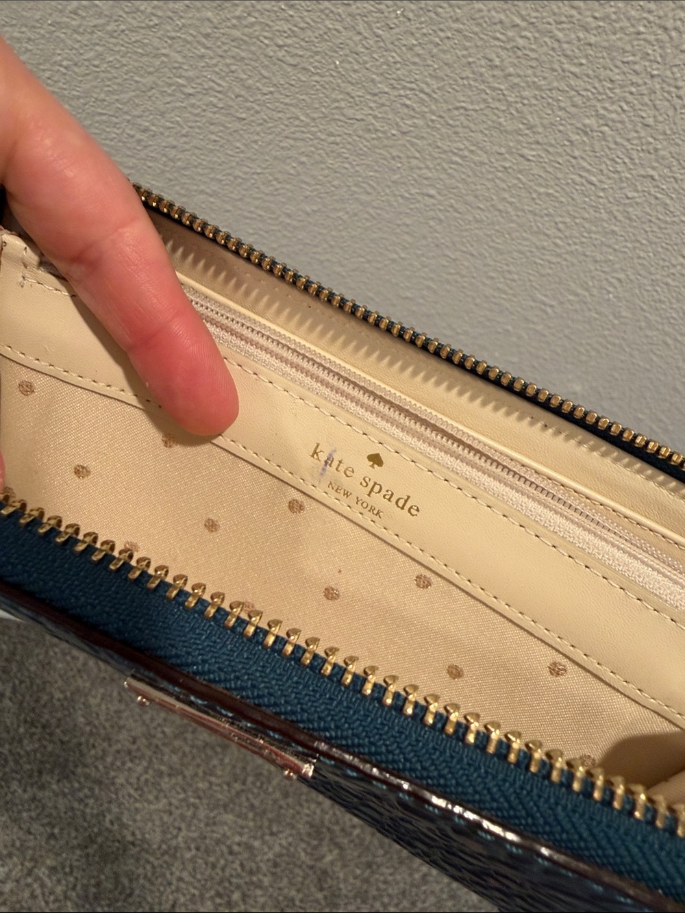 Kate Spade Croc-Embossed Zip Wallet in Deep Aqua - Picture 3 of 5